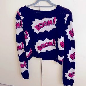 Forever 21 "Boom!" Comics/Pop Art Cropped Sweater